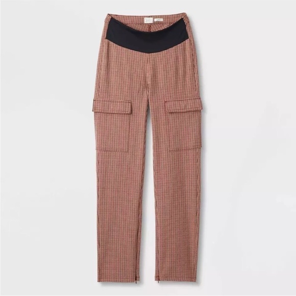 NWT Plaid Pants A New Day Stretch Panel Adaptive Pants Brown Red Cream Pockets - Picture 11 of 13